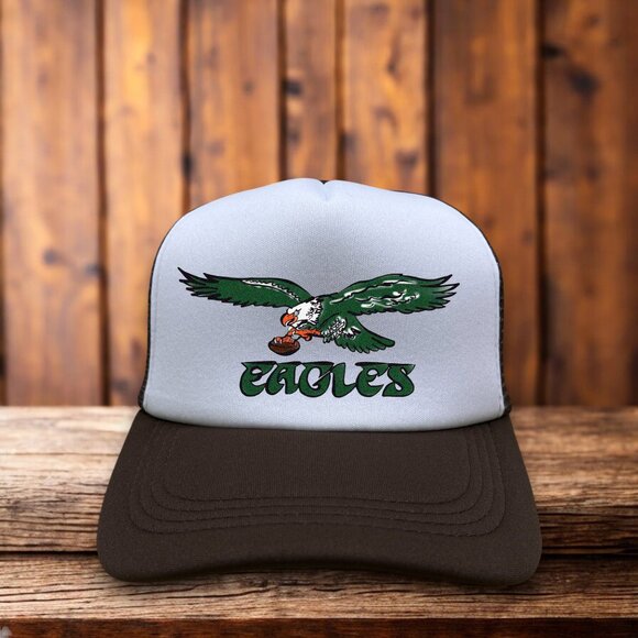 Philadelphia Eagles Mens Trucker Hat Brown Snapback Vintage Logo Football Cap - Picture 1 of 4